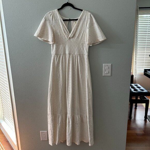 Maeve Anthropologie Rochelle Eyelet Embroidered Maxi Dress SMALL Cream Boho - Picture 1 of 8